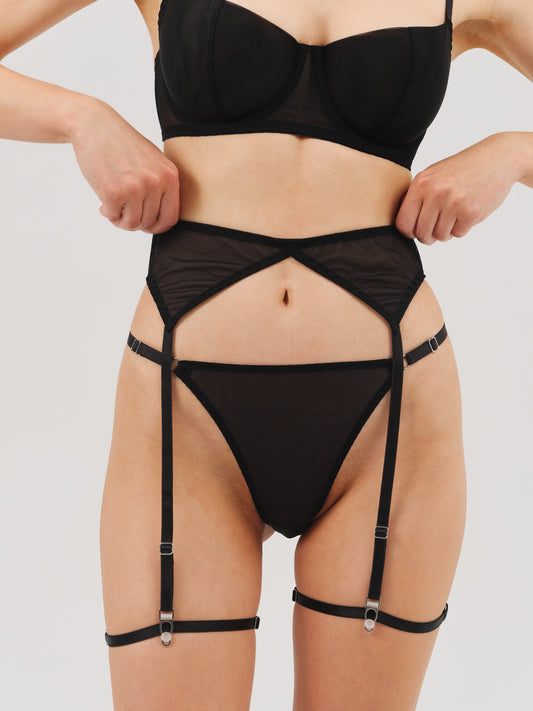 GARTER BELT "BASE" made of mesh - black