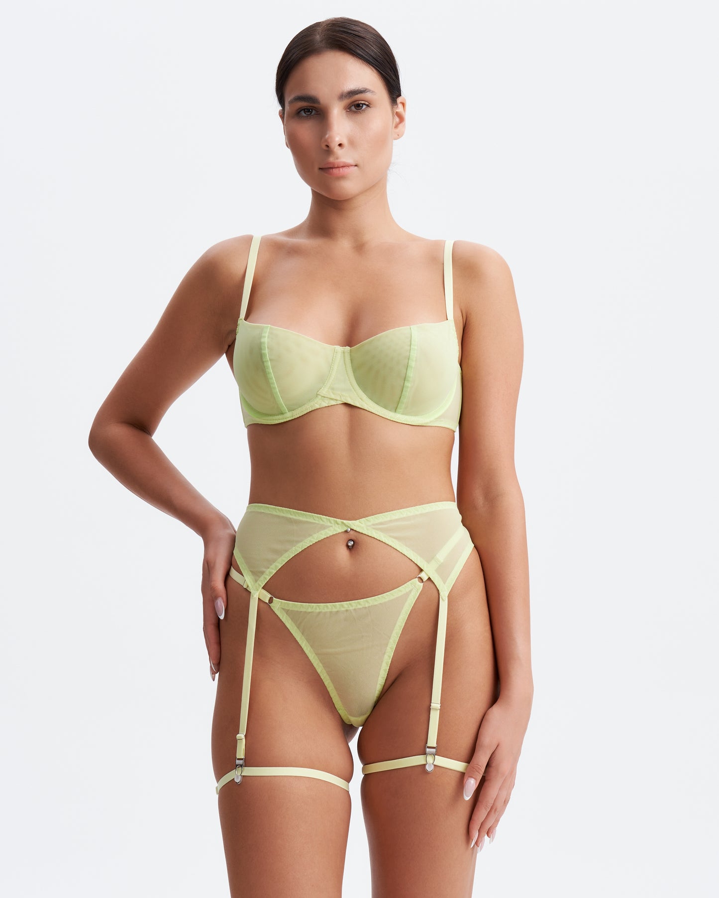 GARTER BELT "BASE" made of mesh - lime